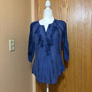 Vintage America Blues Ladies kind of Peasant style Top Sm. Twilight Blue